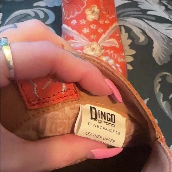 Dingo Orange Embroidered Heeled Boots - Picture 3 of 3